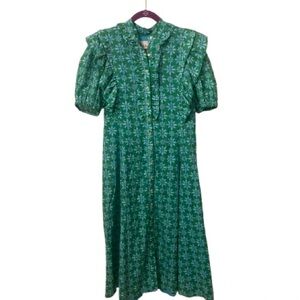 Anthropologie Brand De Loreta Green Buttoned Pleated Sundress